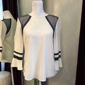 J. Crew Cream and Black Bell Sleeved Silk Blouse Size 4